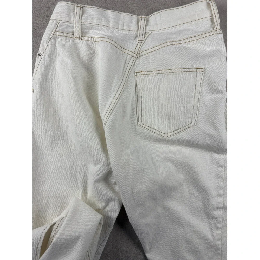 Ann Andelman White Wide Leg Split Hem Denim Jeans Asymmetrical Seams Womens